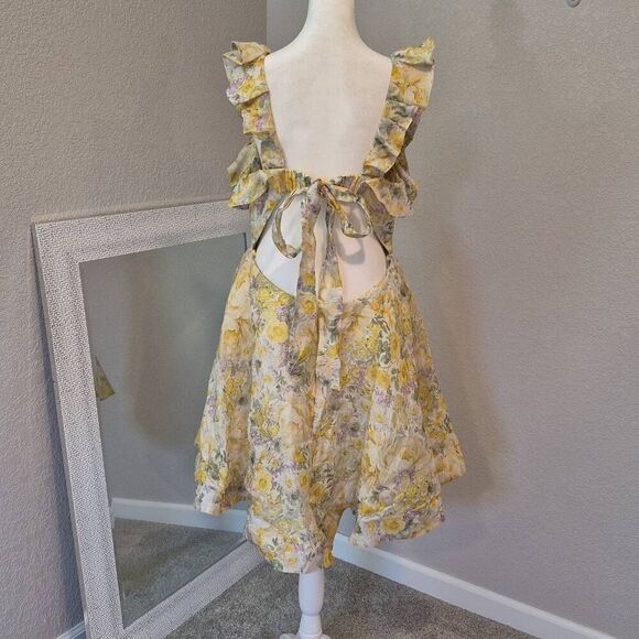 Zimmermann Harmony Linen-Silk Ruffled Floral Minidress Size 12 - Picture 4 of 9